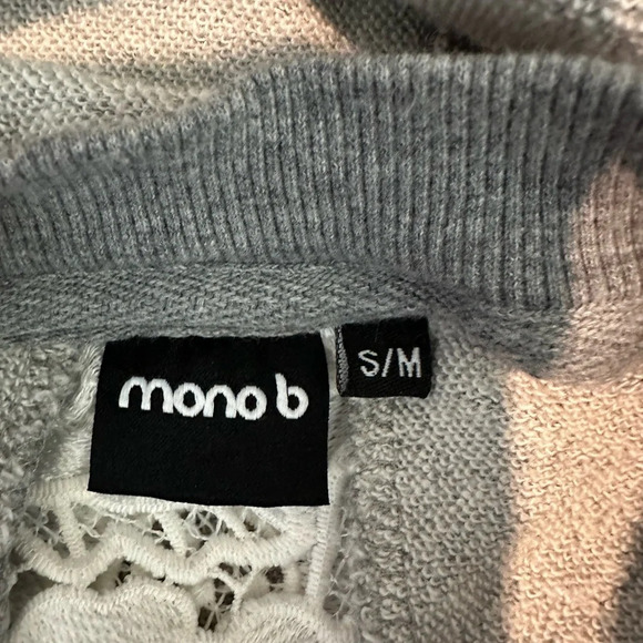 Mono b Women's Sweatshirt Hoodie Small/ Medium Heather Grey  Lace Crochet Accent - Picture 6 of 8